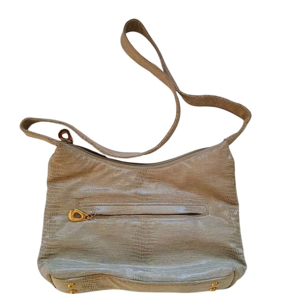 Bags By Pinky Shoulder Bag Purse Beige Embossed Leather Vintage USA EUC 11x7